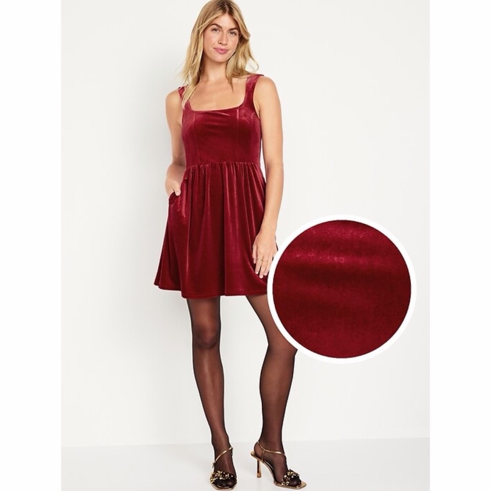 NWT Old Navy Velvet Fit & Flare Mini Dress - Aurora Red
